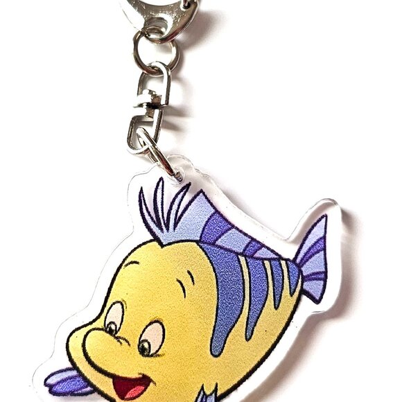 Flounder Keychain The Little Mermaid Acrylic Charm Cute Disney Gift Backpack - Picture 1 of 2